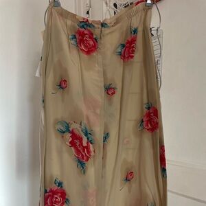 100% silk skirts tan flowery